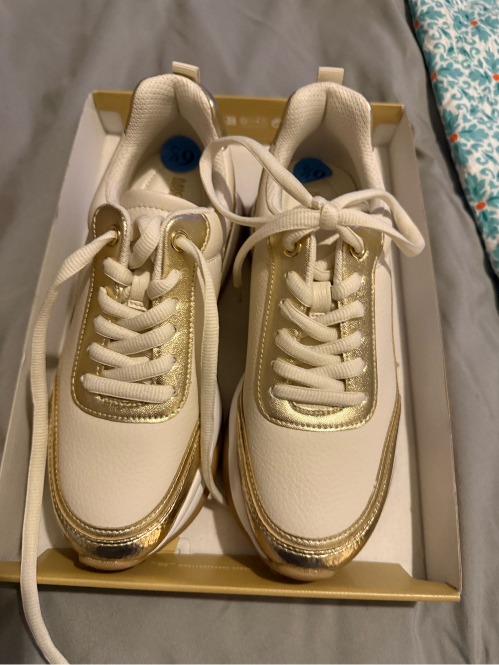 Michael Kors Cream and Gold Lace-Up Sneakers